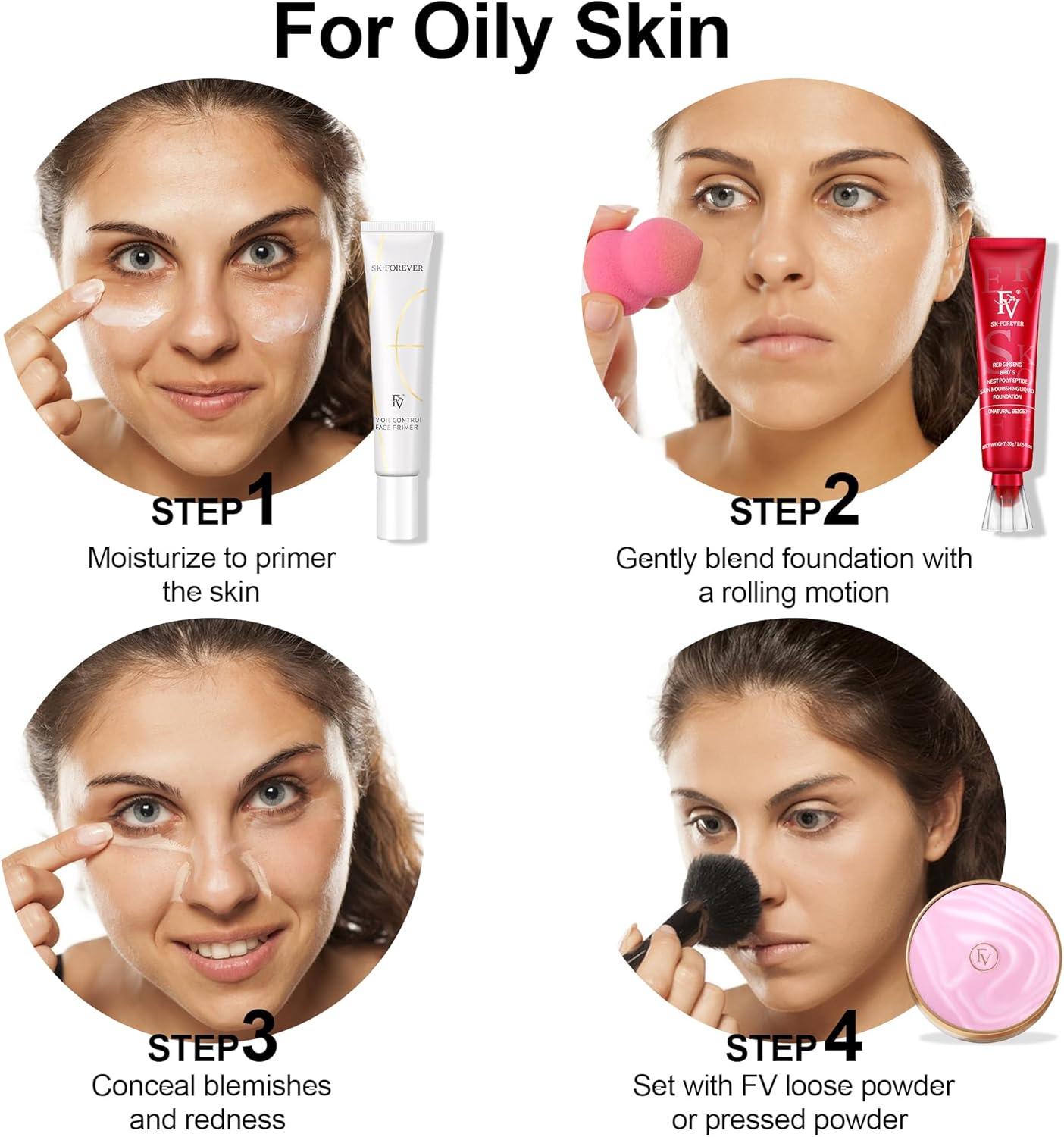 FV Waterproof Foundation Long-Lasting Oil-Control Liquid Makeup for Oily & Normal Skin