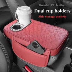Universal Car Center Console Armrest Cushion with Cup Holder Beige