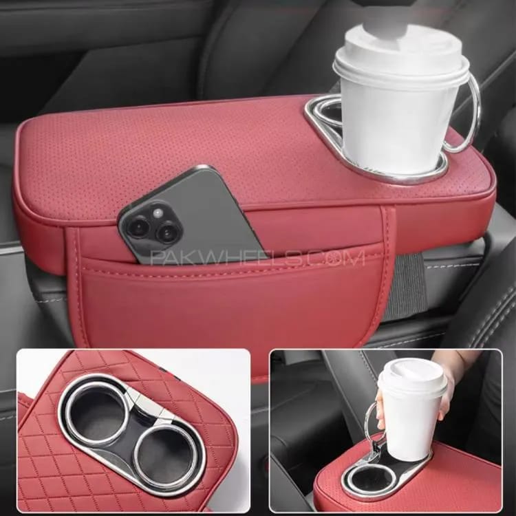 Universal Car Center Console Armrest Cushion with Cup Holder Beige