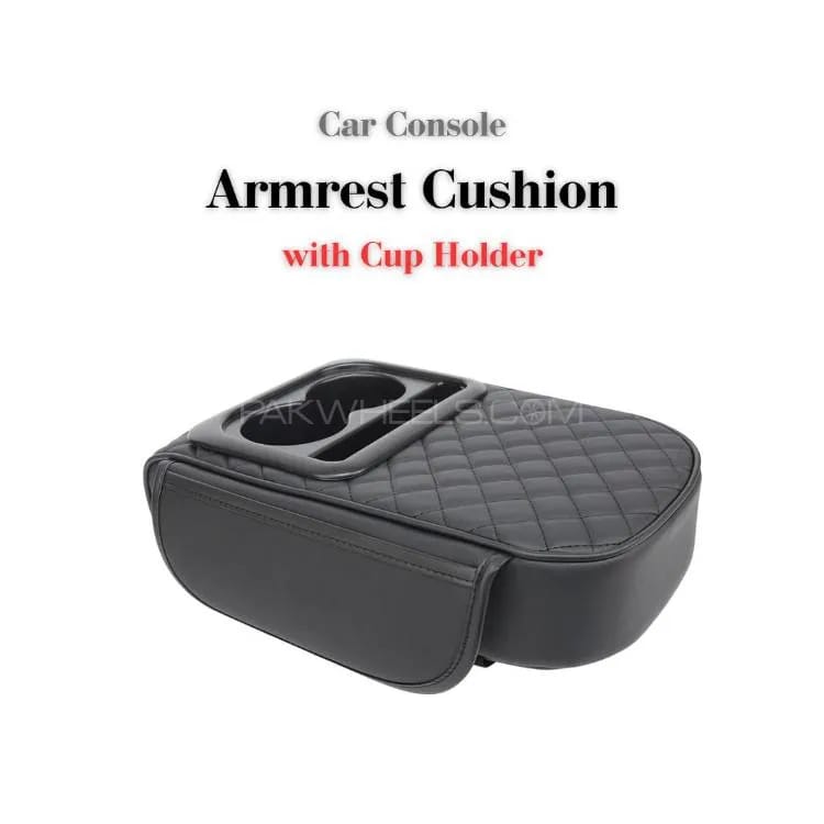 Universal Car Center Console Armrest Cushion with Cup Holder Beige