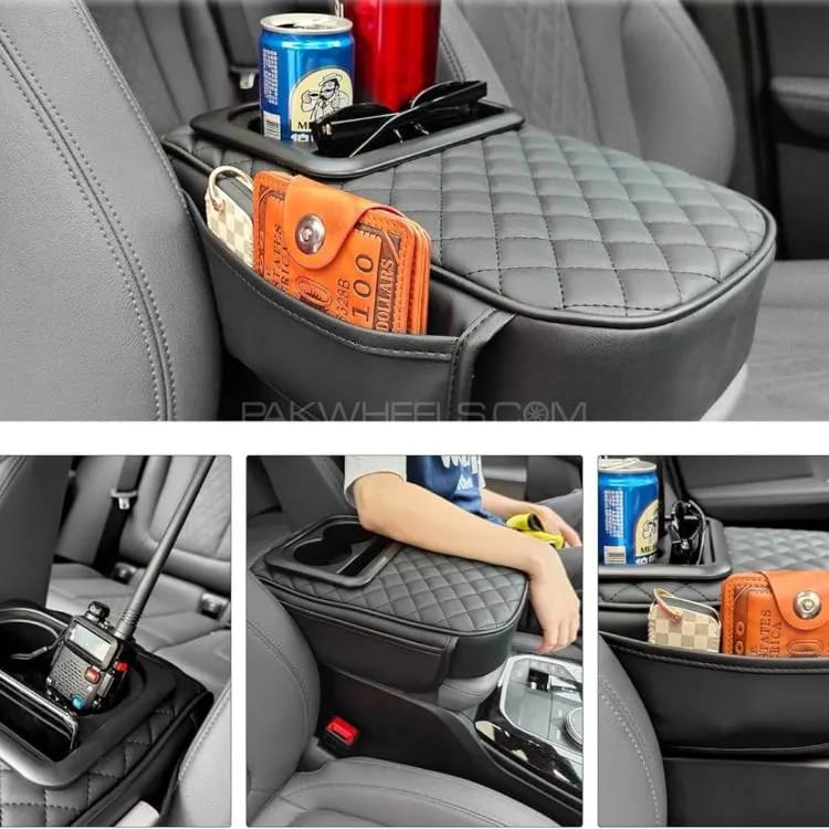 Universal Car Center Console Armrest Cushion with Cup Holder Beige