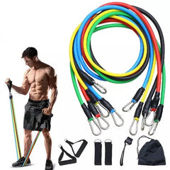 11Piece Gym Resistance Band for Workout | Rubber Resistance Band Tube with Door Anchor and Hook | Gym Equipment