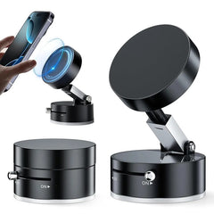 Vacuum Suction Magnetic Phone Holder, Upgrade Magnetic Suction Phone Mount Foldable & Retractable Vacuum Magnetic Phone Stand Double-Sided Magnetic Car Phone Holder for All Phones Car Mirror Gym Black