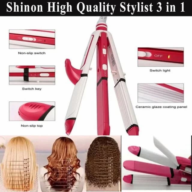 Shinon 3-in-1 Professional Hair Styler  Straightener, Curler & Crimper in One Tool