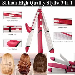 Shinon 3-in-1 Professional Hair Styler  Straightener, Curler & Crimper in One Tool