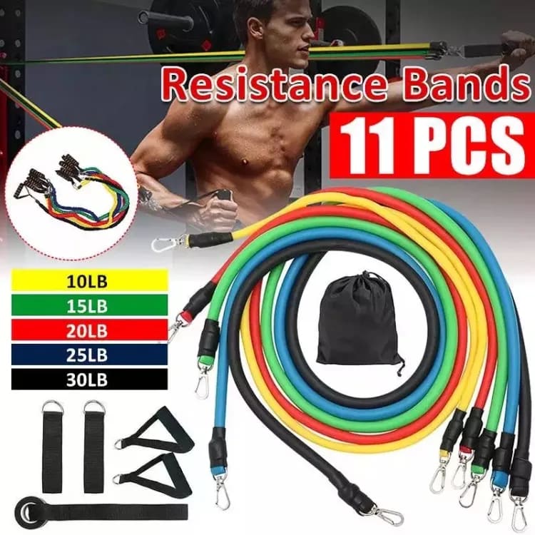 11Piece Gym Resistance Band for Workout | Rubber Resistance Band Tube with Door Anchor and Hook | Gym Equipment