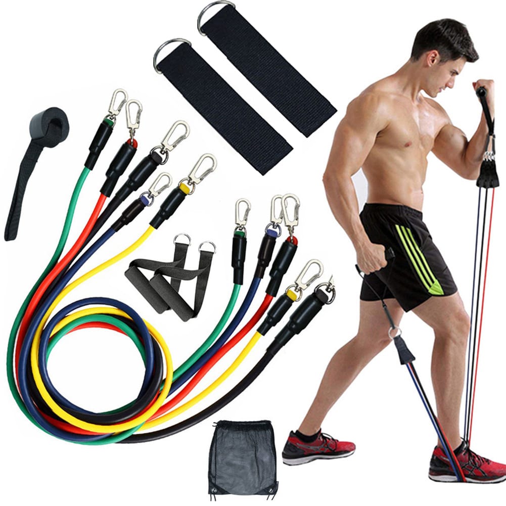 11Piece Gym Resistance Band for Workout | Rubber Resistance Band Tube with Door Anchor and Hook | Gym Equipment