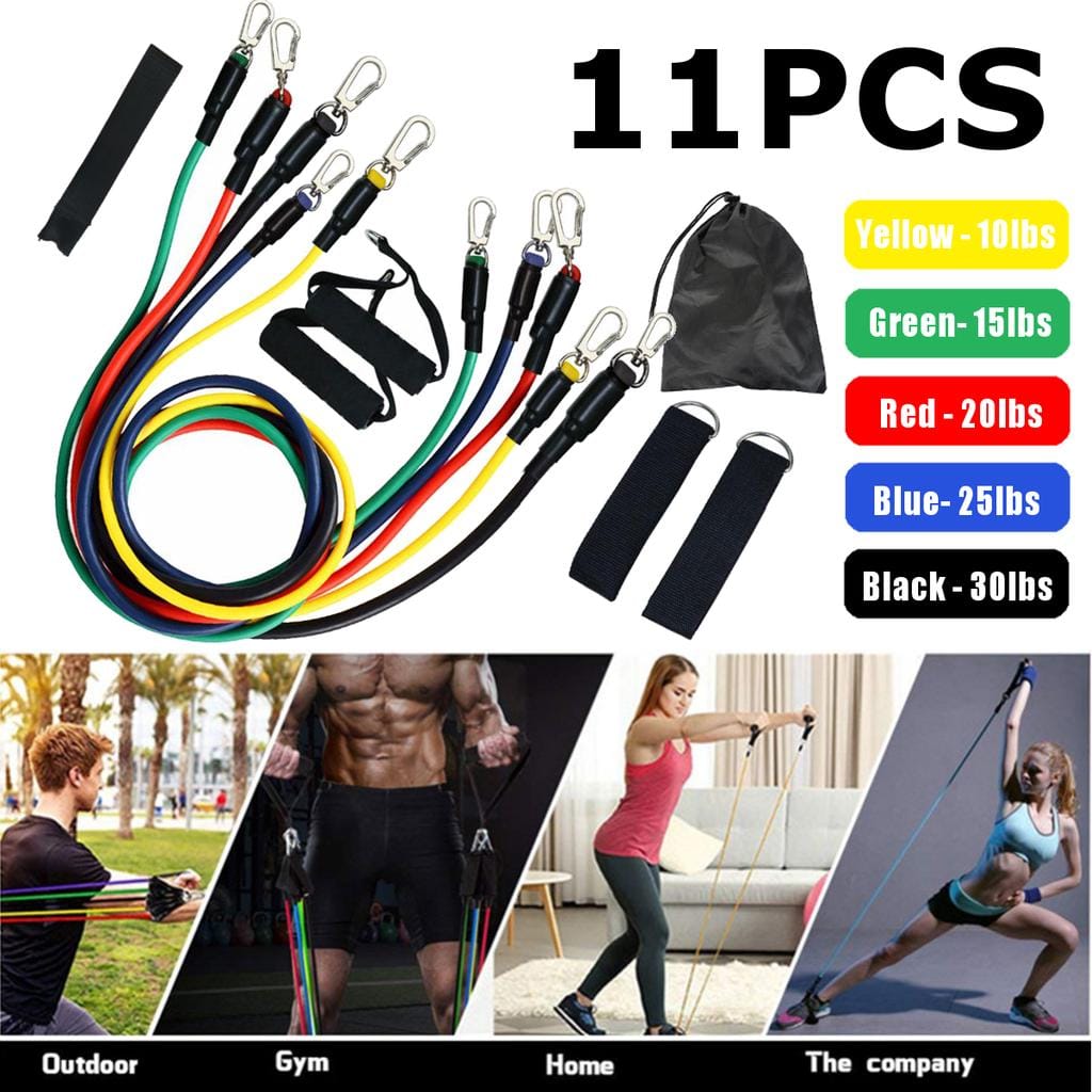 11Piece Gym Resistance Band for Workout | Rubber Resistance Band Tube with Door Anchor and Hook | Gym Equipment