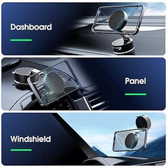 Vacuum Suction Magnetic Phone Holder, Upgrade Magnetic Suction Phone Mount Foldable & Retractable Vacuum Magnetic Phone Stand Double-Sided Magnetic Car Phone Holder for All Phones Car Mirror Gym Black