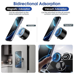 Vacuum Suction Magnetic Phone Holder, Upgrade Magnetic Suction Phone Mount Foldable & Retractable Vacuum Magnetic Phone Stand Double-Sided Magnetic Car Phone Holder for All Phones Car Mirror Gym Black