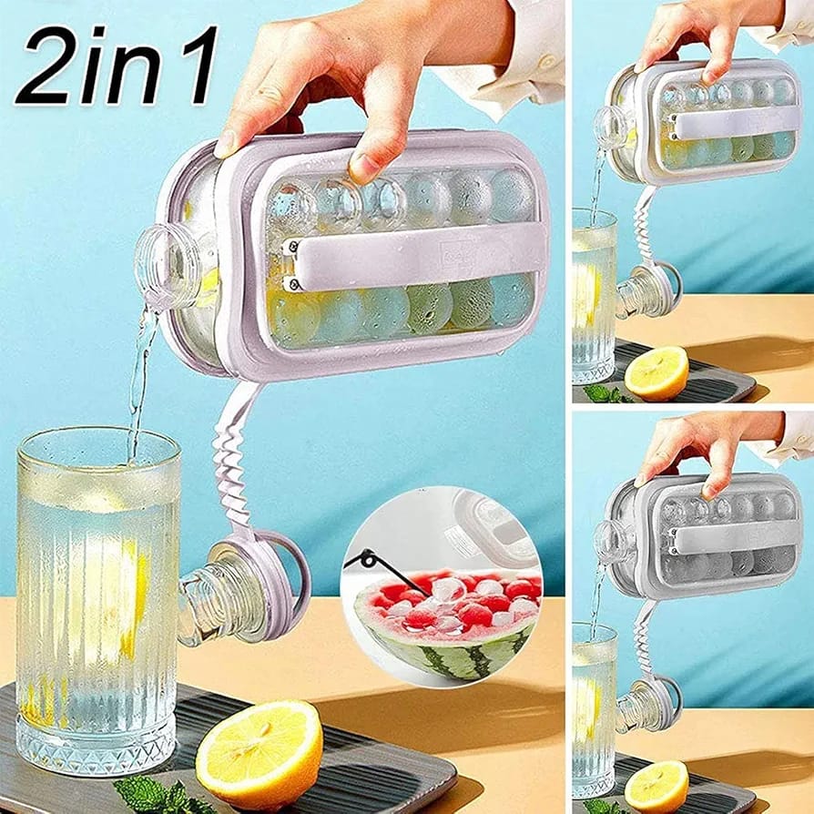 Ice Ball Maker Bottle 2 in 1 Portable Ice Cube Trays Ice Ball Maker Kettle with Lid Cooling Ice for Cocktail Coffee Whisky Champagne Beer Juice Water Ice Ball Maker Ice Cube Moulds