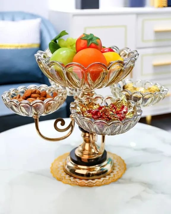 European Style Rotating Dry Fruits Platter Stand Fruit Bowl Fruit Plate Nordic Home Living Room Coffee Table Creative Light Luxury Snacks Multi-layer Candy Plate Decorative Fruit Basket