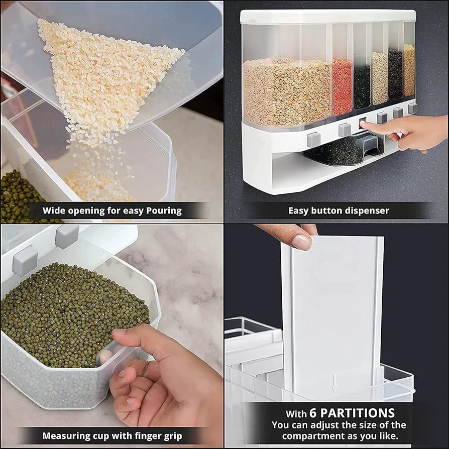Wall-Mounted Cereal &amp; Rice Dispenser  Food Grade Plastic Storage Container