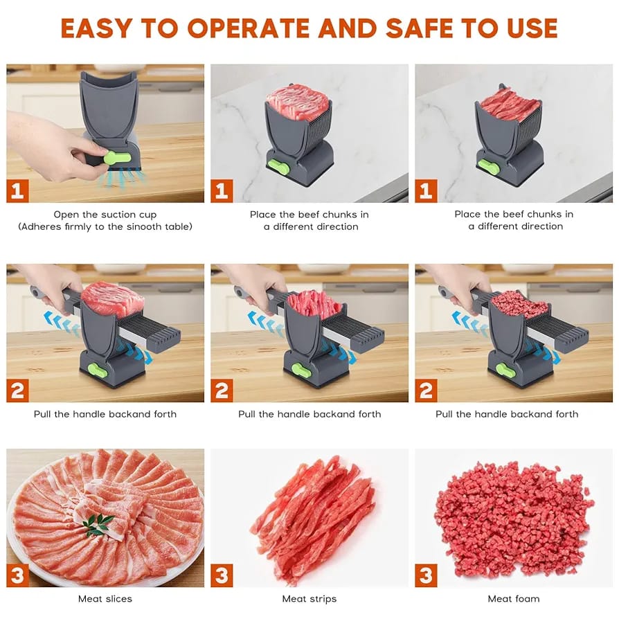 Fresh Meat SlicerQuick,Slice Meat Cutter,Fresh Meat Slicer for Fresh Beef, Lamb, Chicken and Fish. Slicing, Cutting, Dicing. Home Outdoor Portable