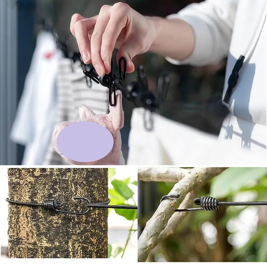 Travel Clothesline,Portable Clothesline,Camping Clothingline with 12 Clothes Clips, for Indoor Laundry Drying line, Outdoor Camping Accessories
