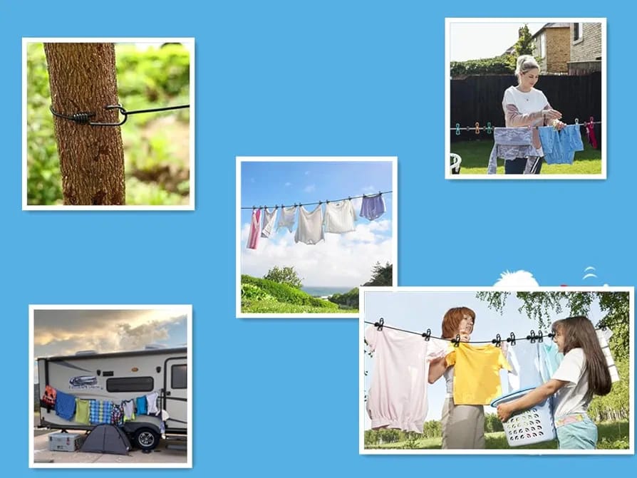 Travel Clothesline,Portable Clothesline,Camping Clothingline with 12 Clothes Clips, for Indoor Laundry Drying line, Outdoor Camping Accessories
