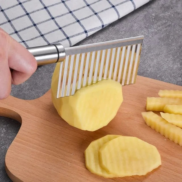 Steel Potato Wavy / Curly Knife – Stainless Steel Crinkle Cutter for Fries, Veggies & Snacks