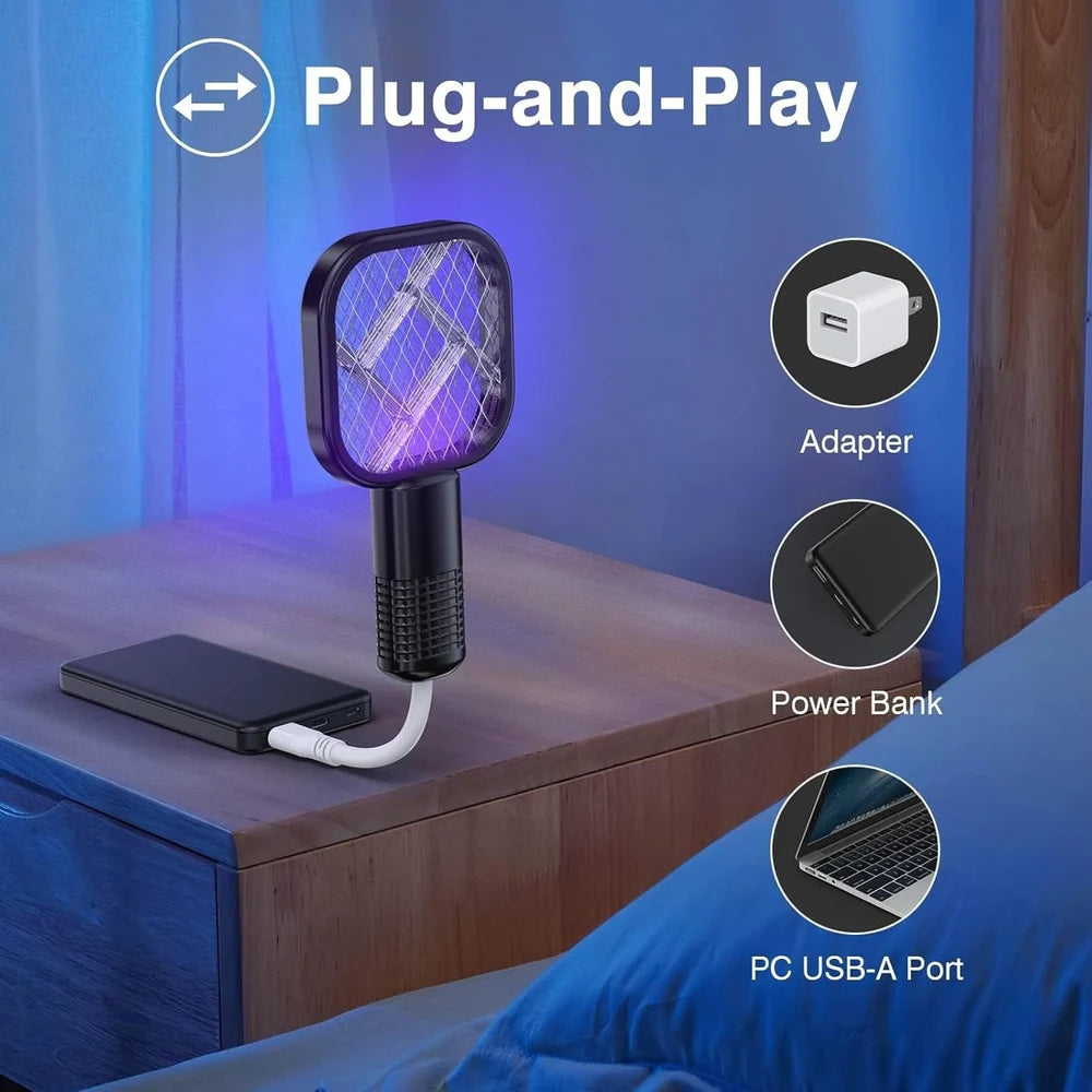 Mini USB Electric Mosquito Swatter with UV Light – Rechargeable Fly & Bug Zapper Racket