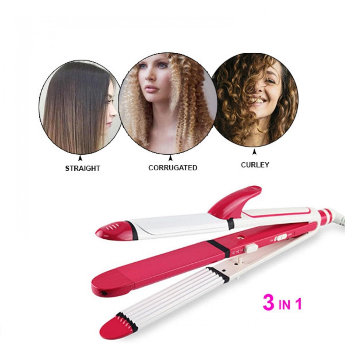 3 in 1 Hair Straightener, Curler & Crimper | Salon Finish